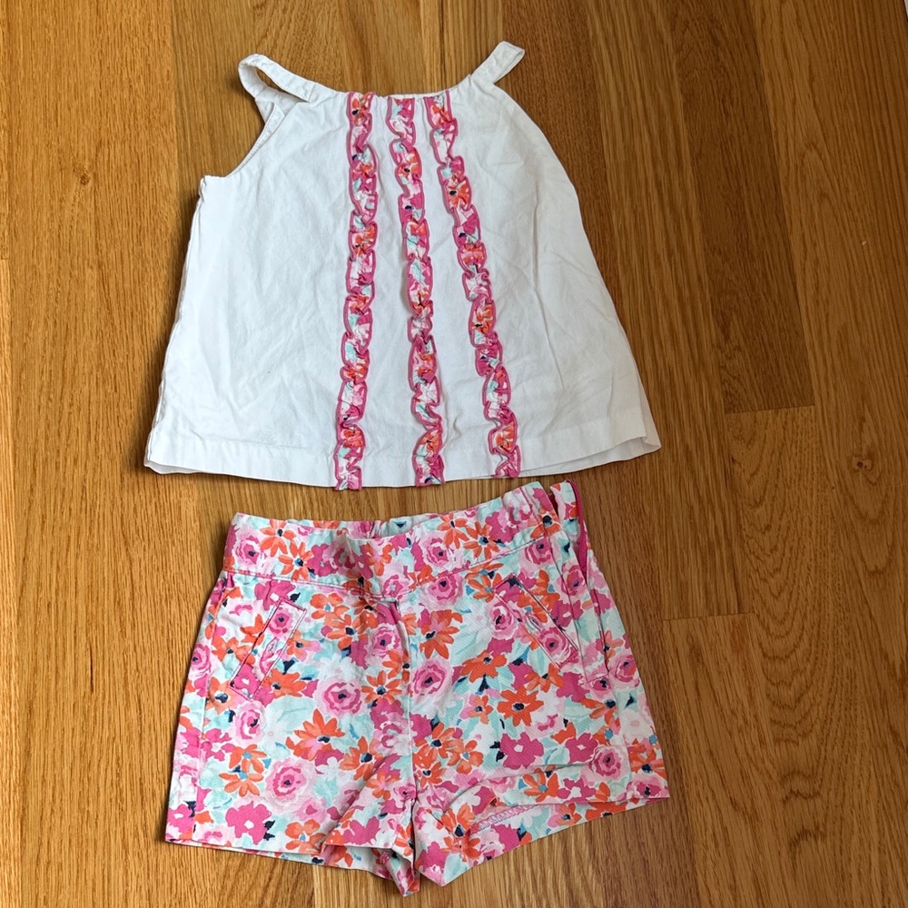 Janie and Jack White Tank with Pink Floral Shorts